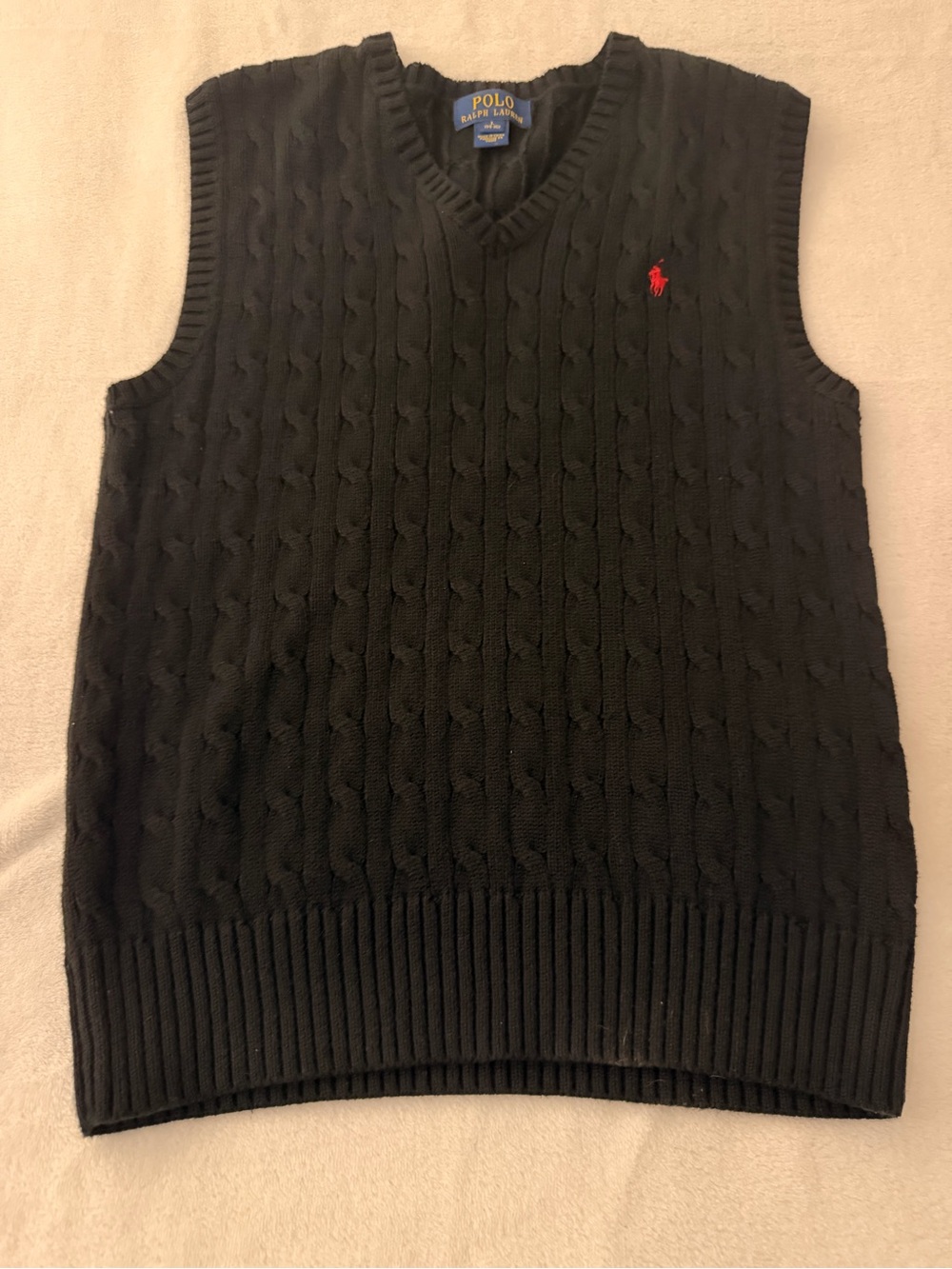 Polo by Ralph Lauren Boys Black Cable Knit Sweater Vest size: L